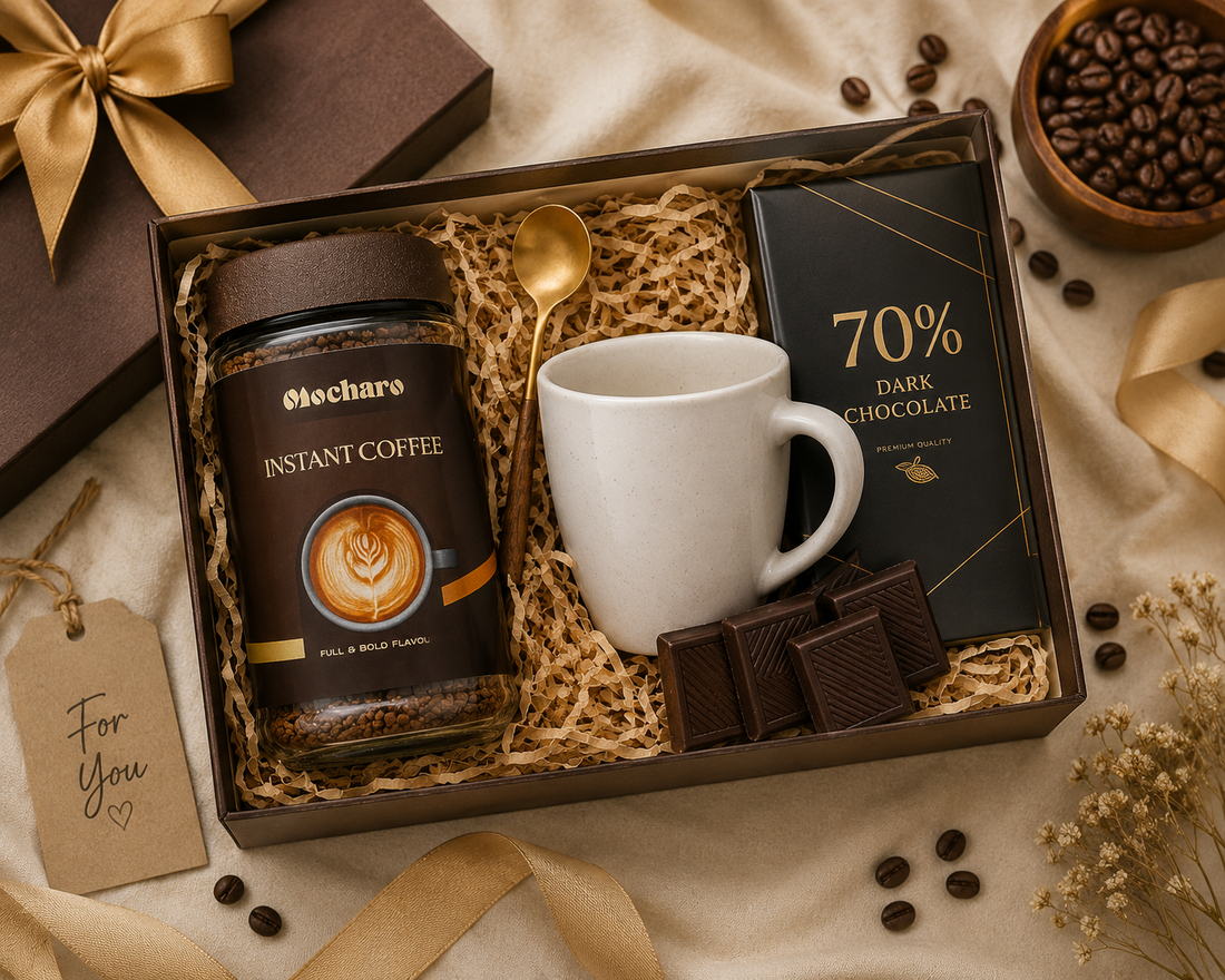 Premium coffee gift box with instant coffee jar mug and chocolates perfect gift idea in Pakistan 2026