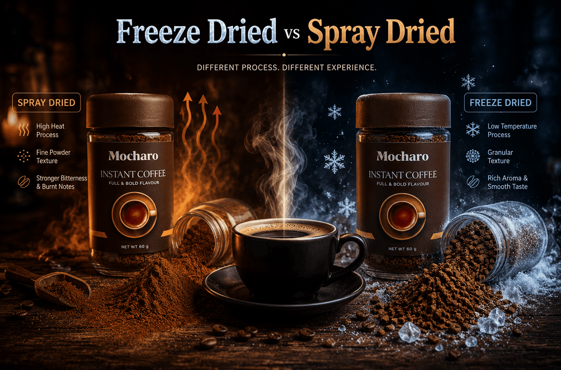 Freeze Dried vs Spray Dried Instant Coffee comparison by Mocharo Coffee Pakistan