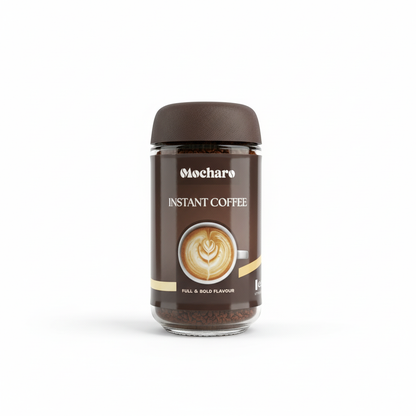 Jar of Mocharo instant coffee on a white background